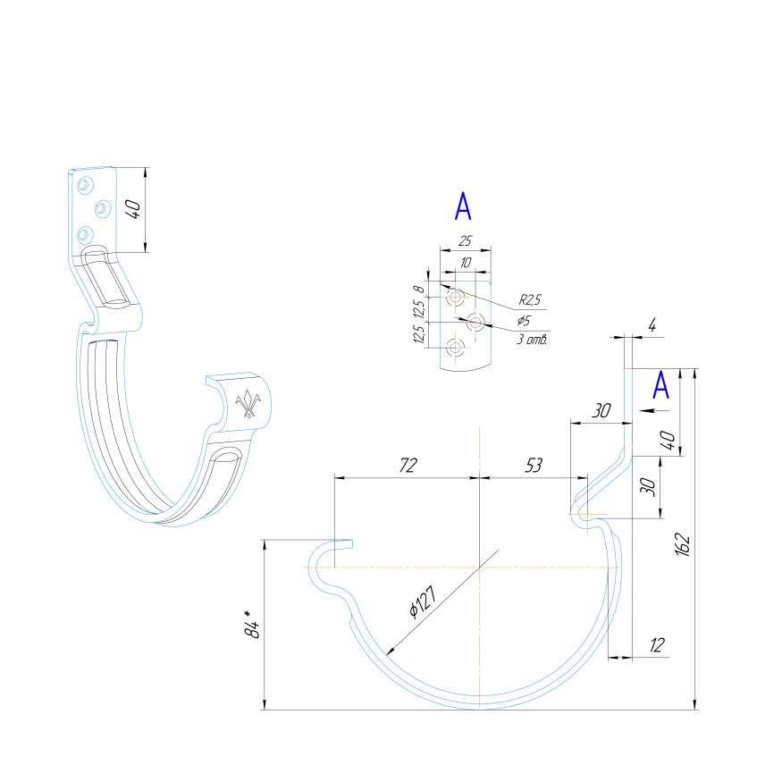 Крюк короткий усиленный модернизированный с комплектом крепления Aquasystem, PU MATT, RAL 8017 Коричневый 150/100 купить в Симферополe